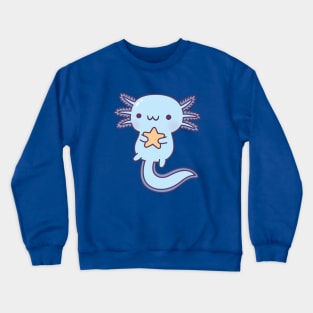 Cute Blue Axolotl Hugging Star Crewneck Sweatshirt